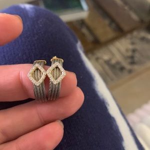 Phillipe Charriol Steel and 18 Karat Yellow Gold Diamond Hoop Earrings